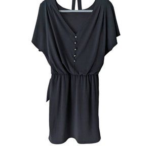 White House Black Market Black Stud Button Back Short Sleeve Midi Dress